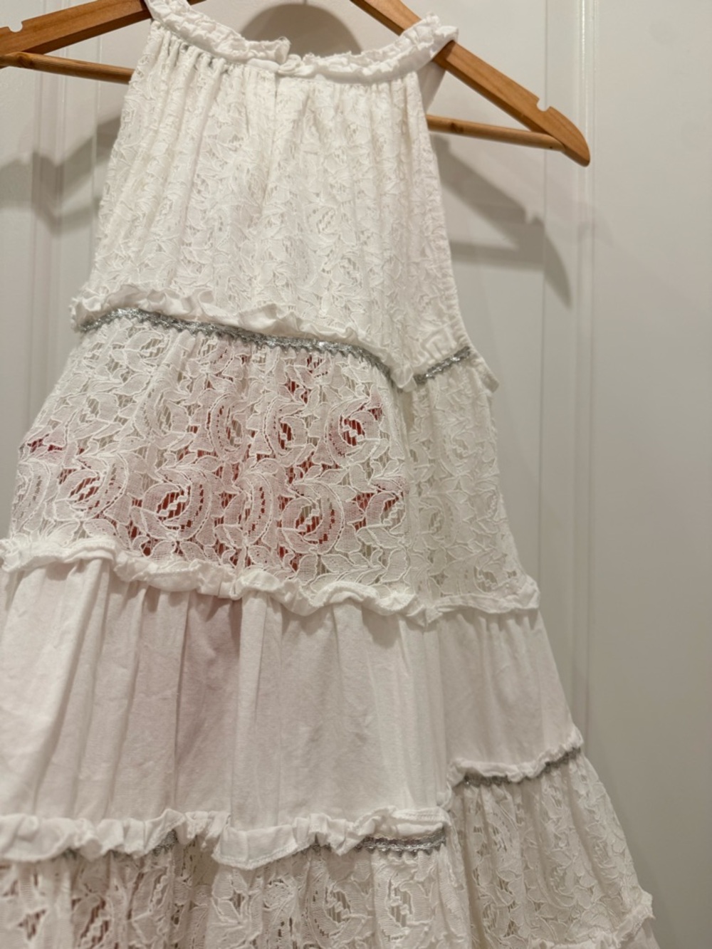 Tiered Lace Halter Dress in White - Picture 6 of 10